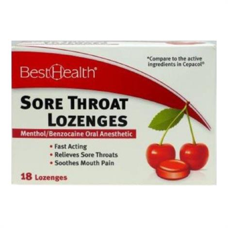 McKesson Health Relief Sore Throat Lozenges,Cherry Flavor,18/Pack,599-18
