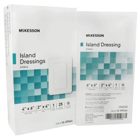 McKesson Adhesive Sterile Rectangle Island Dressing,4" x 8",Pad size: 2" x 6",25/Pack,4Pk/Case,16-89048