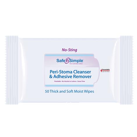Safe N Simple Peri Stoma Adhesive Remover Wipes,5" x 7",5/Pack,100Pk/Case,SNS00505