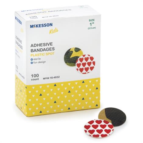 McKesson Kids Adhesive Bandage,1" (2.5 cm) Round,Assorted Spot Pattern,100/Pack,24Pk/Case,16-4832