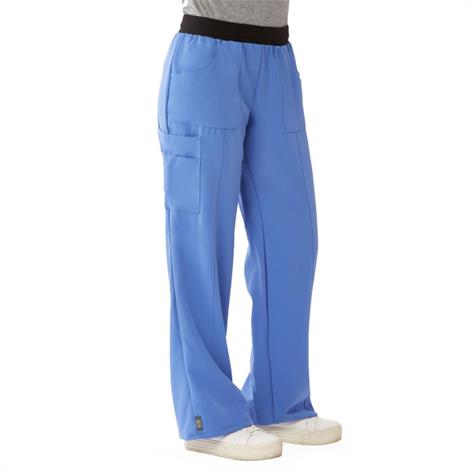 Medline Pacific Ave Womens Stretch Fabric Wide Waistband Scrub Pants - Ceil Blue,Small,Regular Inseam,Each,5570CBLS