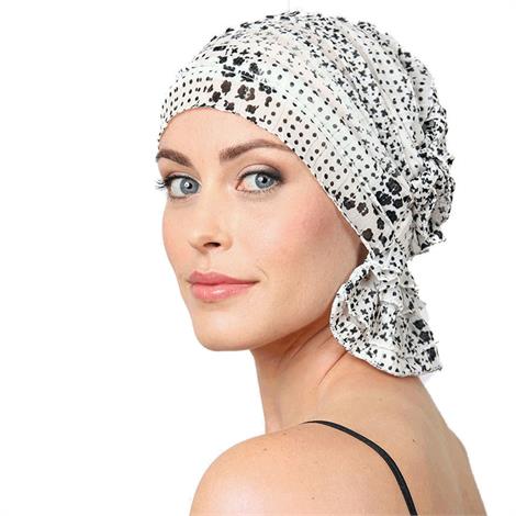 Chemo Beanies Reagan White with Black Floral Ruffle,Reagan White with Black Floral Ruffle,Each,3691