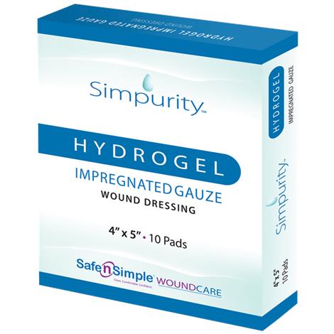Safe N Simple Simpurity Impregnated Hydrogel Gauze Wound Dressing,4" x 5",10/Pack,SNS58820