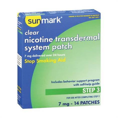 McKesson Sunmark Clear Nicotine Transdermal System Patches,7mg,step 3,14/Pack,70677003001