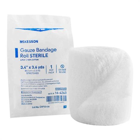 McKesson Cotton Gauze Sterile Fluff Bandage Roll,2.5" x 3yd,Stretched,96/Pack,16-4262