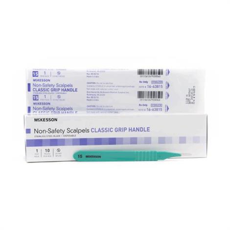 McKesson Plastic Classic Grip Handle Sterile Disposable Scalpel,Size 15,100/Case,16-63815