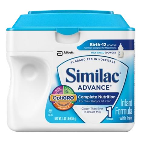 Abbott Similac Advance Optigro Powder Formula with Iron,Uned Powder,1.45lb (658g),6/Pack,53359