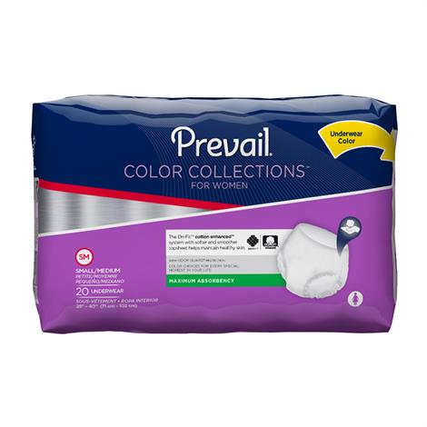 Prevail Color Collections Underwear for Women - Maximum Absorbency,Small/Medium,Fits Waist 28" to 40",20/Pack,4Pk/Case,PWV-512
