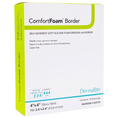 DermaRite ComfortFoam Self-Adherent Soft Silicone Foam Dressing with Border,Sm. Sacral (7.2" x 7.2"),Each,43880