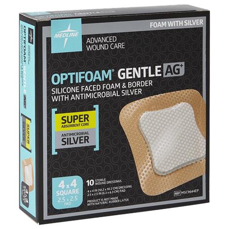 Medline Optifoam Gentle Silicone Face and Border Dressing,Size: 4" x 4",Pad Size: 2.5" x 2.5",100/Case,MSC9644EP