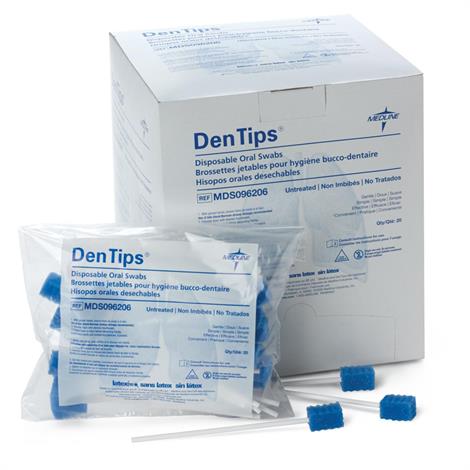 Medline Dentips Disposable Oral Swabs,Treated with Dentifrice (Mint Flavored),Green,Individually Wrapped,500/Pack,MDS096502