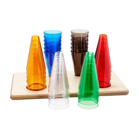 Rolyan Stacking Cones,Set of 30 Cones (5 of Each Color) With Wooden Base,Each,1498