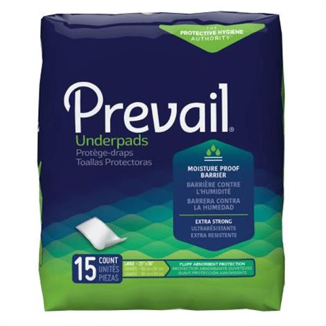 Prevail Fluff Underpads,Large,23" x 36",Printed Bag- Green,15Pack,10Pk/Case,UP-150
