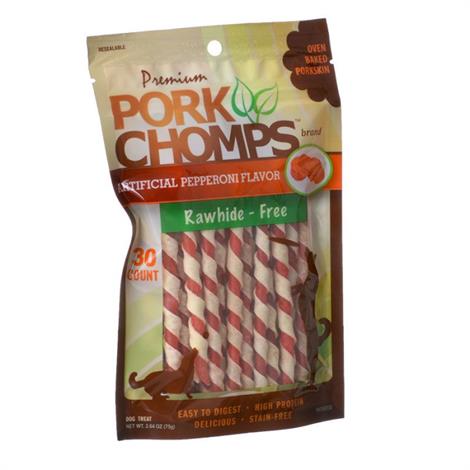 Pork Chomps Twistz Pork Chews - Pepperoni Flavor,Mini Twists - 30 Count,Each,DT303