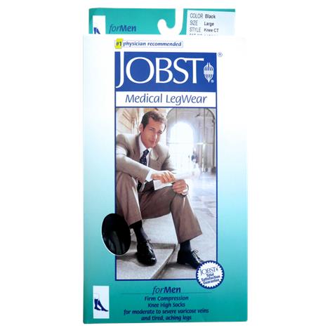 BSN Jobst for Men Closed Toe Knee High 20-30 mmHg Ribbed Compression Socks,Black,Large,Full Calf,Pair,115294