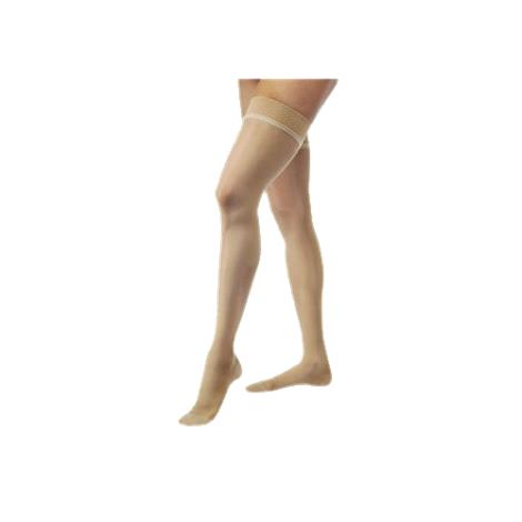 BSN Jobst Ultrasheer 20-30mmHg Closed Toe Thigh High Firm Compression Stockings - Silicone Lace Band,Natural,Large,Pair,122248