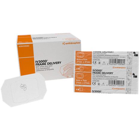 Smith & Nephew Opsite IV3000 Frame Delivery Moisture Responsive Catheter Dressing,2-3/8" x 2-3/4" (6cm x 7cm),1000/Case,59410082