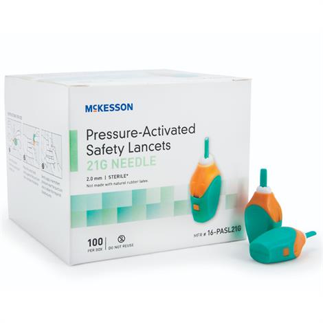 Mckesson Safety Lancet Fixed Depth Lancet Needle Pressure Activated,2.0 mm Depth 21 Gauge,2000/Case,16-PASL21G