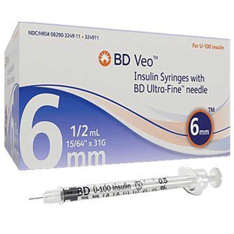 BD Veo Syringes with Ultra-Fine Needle,6mm x 31G Needle,100/Box,324910