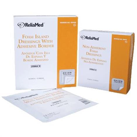 ReliaMed Adhesive Border Foam Dressing with Film Backing,6" x 6"  Pad,100/Case,ZDF66B