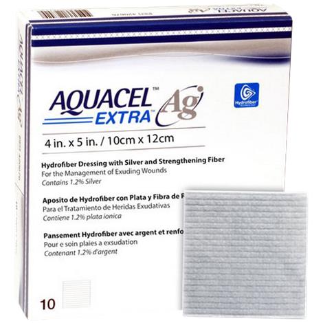 ConvaTec Aquacel Ag Extra Hydrofiber Dressing,4" x 5" (10cm x 12.5cm),Rectangle,10/Pack,420677