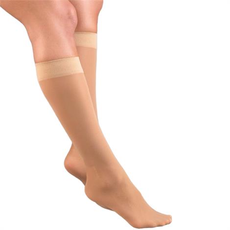 FLA Activa Ultra-Sheer Knee High Compression Socks 9-12 mmHg,ACTIVA ULTRA SHEER 9-12 KNEE SUNTAN Size D,Pair,H1304