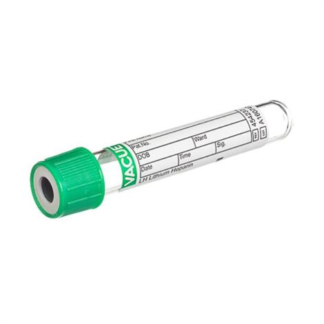 VACUETTE Venous  Collection Tube With LH Lithium Heparin,2 ml. 13 x 75 Green Cap-White Ring,Non-Ridged,50/Pack,454237