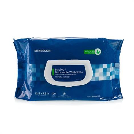 McKesson StayDry Scented Soft Pack Personal Wipes,7.5" x 12.5",100 Count,100/Pack,6Pk/Case,WPW100