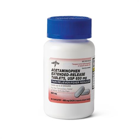 Medline Acetaminophen Extended Release Caplets,50 Caplet,650mg,Each,OTC33350N