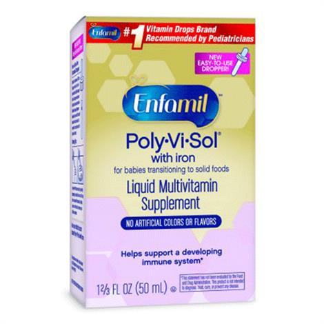 Enfamil Poly-Vi-Sol MultiDrops fors,1-2/3fl oz (50ml) Bottles,With Iron,3/Case,40506