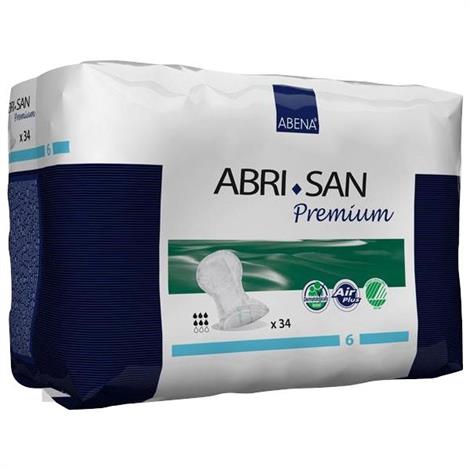 Abena Abri-San Premium Incontinence Pads - Moderate To Heavy Absorbency,Level 6,Size: 30 x 63 cm,Absorbency level: 1600 ml,34/Pack,9378