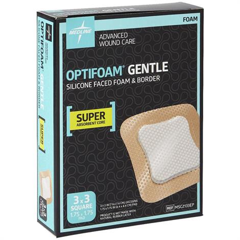 Medline Optifoam Gentle Silicone Face and Border Dressing,6" x 6",Pad Size: 4.5" x 4.5",10/Pack,MSC2166EPZ