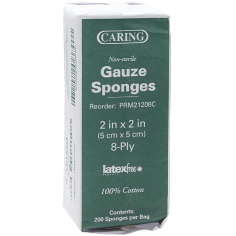 Medline Caring Woven Non-Sterile Gauze Sponges,4" x 4" (10.2cm x 10.2cm),12ply,200/Pack,PRM21412CZ