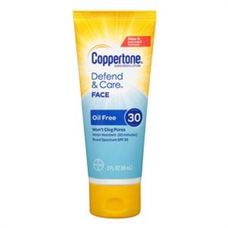 Bayer Coppertone Defend And Care Oil Free Face Sunscreen Lotion,SPF 30,3 oz,Each,41100007018