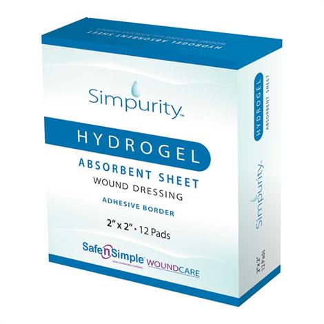 Safe n Simple Simpurity Hydrogel Absorbent Wound Dressing Sheet With Adhesive Border,2" x 2",Each,SNS58312