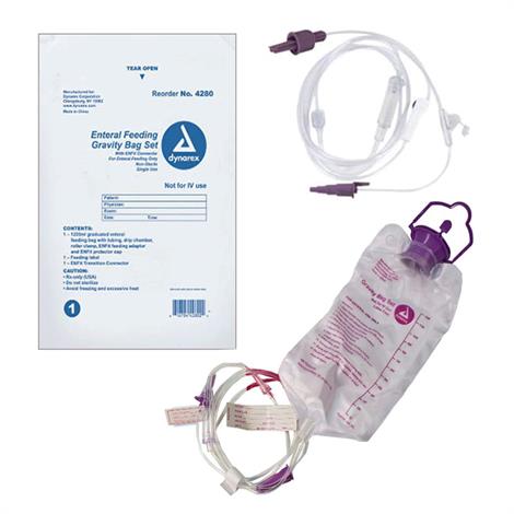 Dynarex Enteral Delivery Gravity Bag Set With ENFit Connector,1200cc Capacity,Each,4280