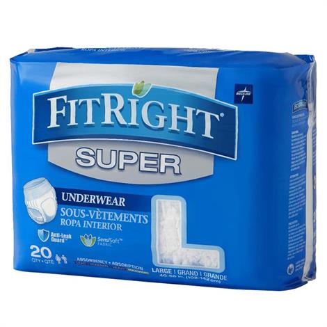Medline FitRight Super Protective Underwear,X-Large,Fits Waist 56" - 68",Value Pack,Bundle of 5 (80/Case),FIT33600A
