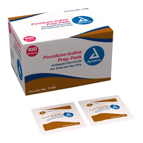 Dynarex Povidone Prep Pad,Medium,100/Pack,10Pk/Case,1108