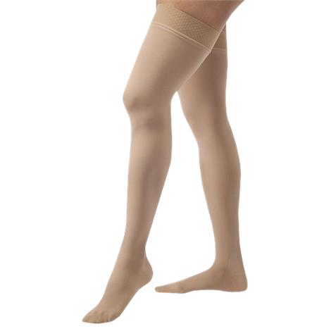 BSN Jobst Opaque Thigh High 15-20 mmHg Moderate Compression Stockings with Silicone Band in Petite,Small,Open Toe,Pair,115644