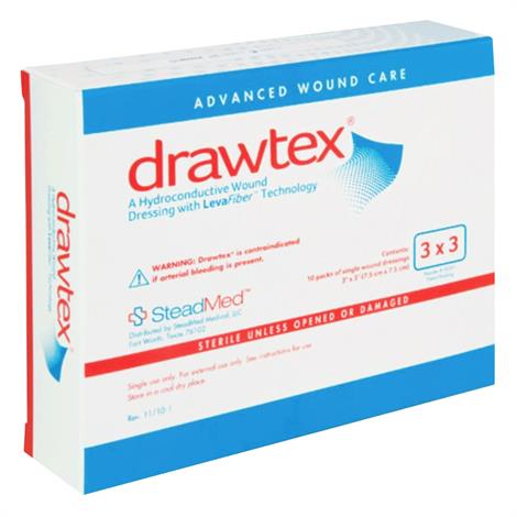 Drawtex Hydroconductive Wound Dressing with Levafiber,Pads,2" x 2",10/Pack,300