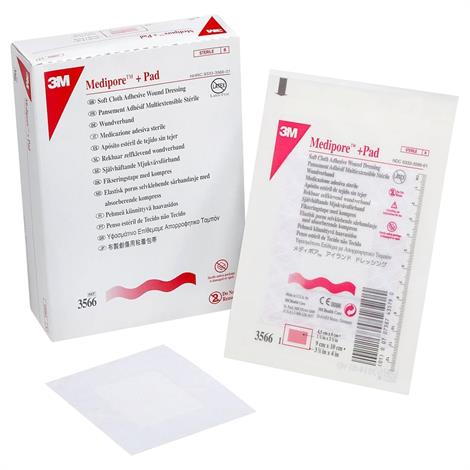 3M Medipore +Pad Soft Cloth Adhesive Wound Dressing,2-3/8" x 4",50/Pack,3564