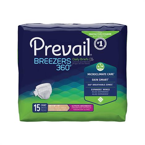 Prevail Breezers360 Degree Adult Brief - Ultimate Absorbency,Size 3,Fits Waist 58"-70",Beige,15/Pack,PVBNG014