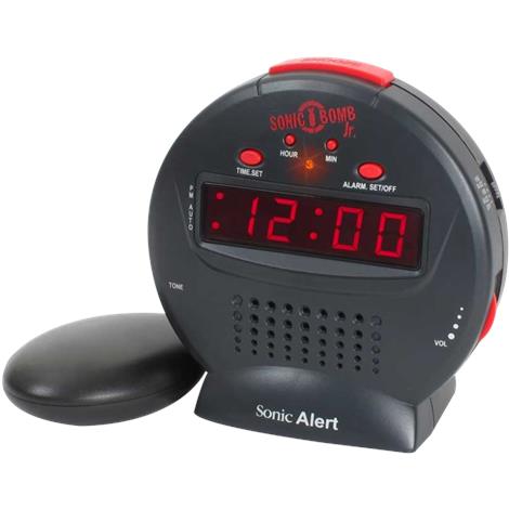 Sonic Bomb Jr Alarm Clock with Bed Shaker,4-1/2"W x 2-1/2"D x 4-1/2"H,Each,SBJ525ss