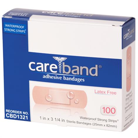 ASO Careband Waterproof Strong Bandage Strips,1" x 3.25",100/Pack,12Pk/Case,CBD1321