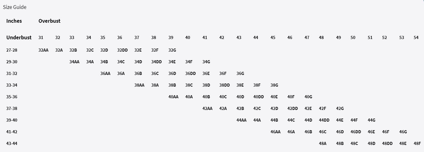 Amoena Bra Size Chart