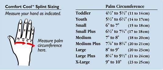 Comfort Cool Thumb Cmc Restriction Splint Size Chart