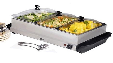 Elite Stainless Steel Triple Buffet Server And Warming Plate
