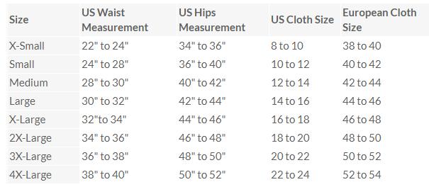 Gabriella Support Belt Size Chart